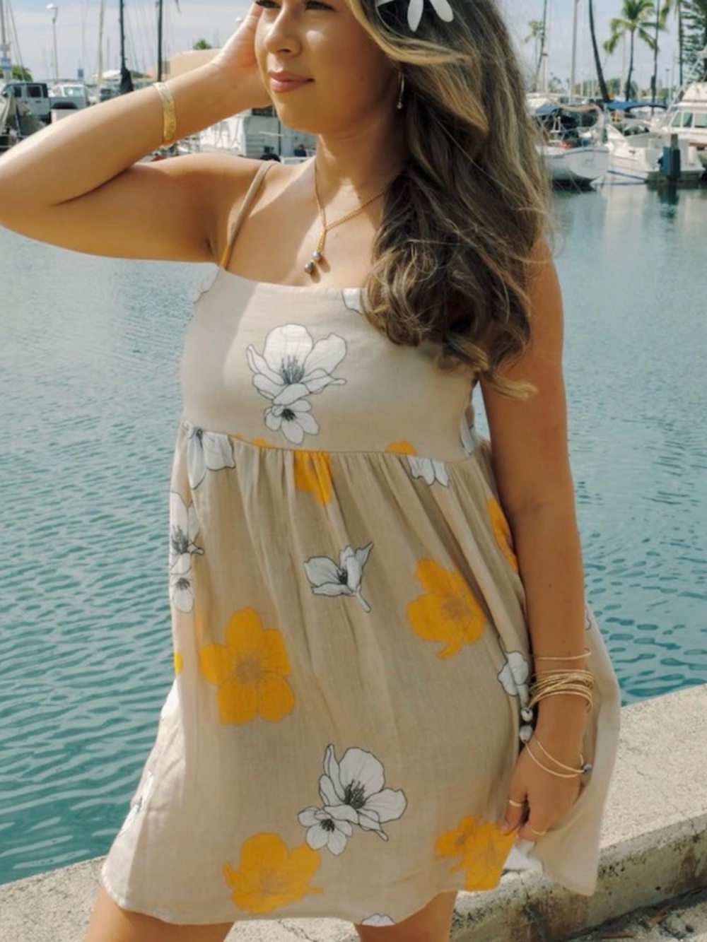 808AllDay One Eighty Sand Floral Babydoll Dress Size XL